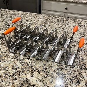 Stainless Steel Blackstone Taco Holders with Orange Handles - set of 2